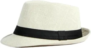 Mens Fedoras with Black Band Stylish Jazz Hat Trilby Fedora Hat Breathable Cotton Linen Fedoras