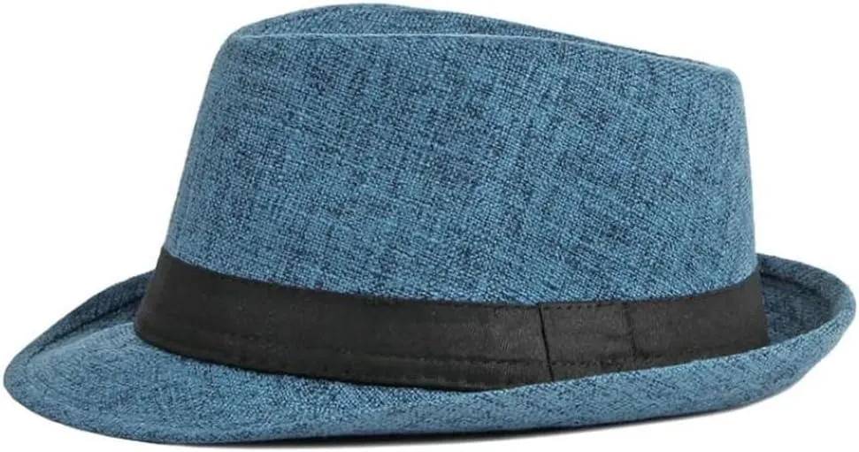 Mens Fedoras with Black Band Stylish Jazz Hat Trilby Fedora Hat Breathable Cotton Linen Fedoras