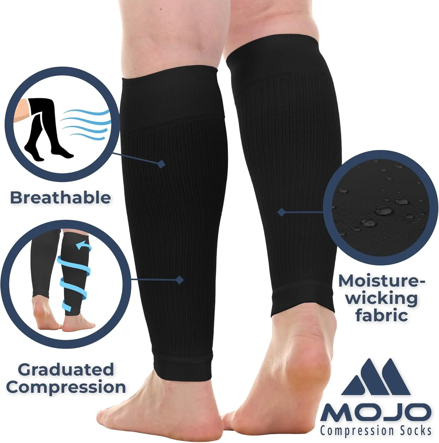 Mojo Compression Socks Footless for Women and Men 20-30mmHg - Extra Wide Plus Size Calf Sleeve - A604