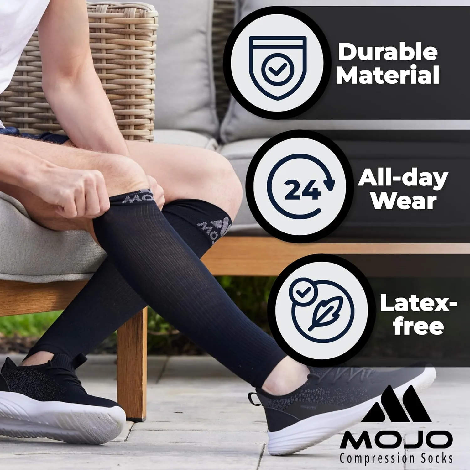 Mojo Compression Socks Footless for Women and Men 20-30mmHg - Extra Wide Plus Size Calf Sleeve - A604