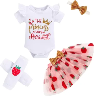 Newborn Baby Girl Outfits Infant Letter Print Romper Tutu Skirt Headband Legging Warmer Coming Home Clothes Set