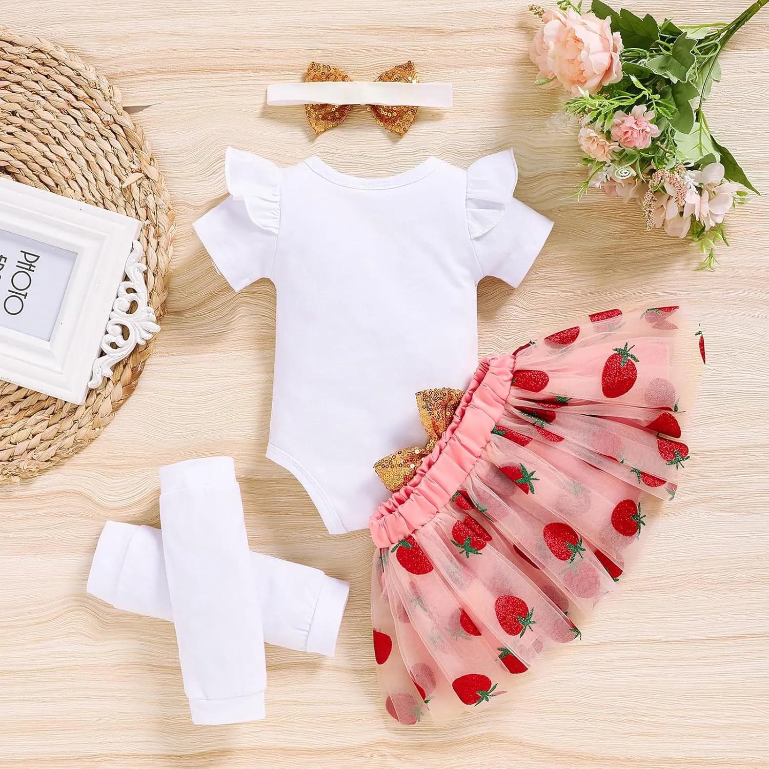 Newborn Baby Girl Outfits Infant Letter Print Romper Tutu Skirt Headband Legging Warmer Coming Home Clothes Set