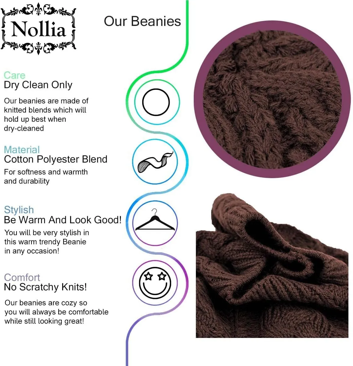 Nollia Soft Knit Solid Color Beanie, Chic, and Lightweight Crochet Knitted Style Beanie Hat for Women, One Size Slouchy Hat