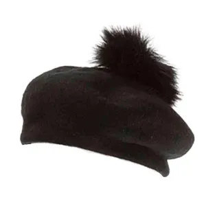 Ostrich Pom Pom Wool Beret Cap by DNMC