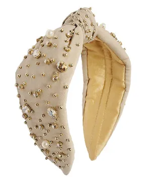 Pearl & Jewel Knotted Headband - Beige