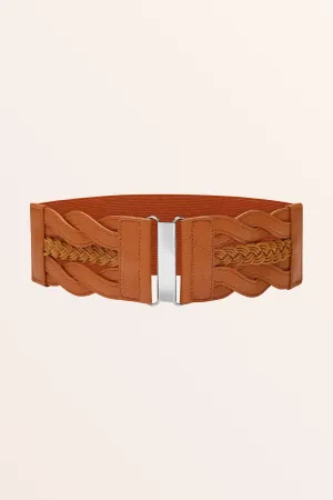 Retro Braided Buckle Belt - Brown