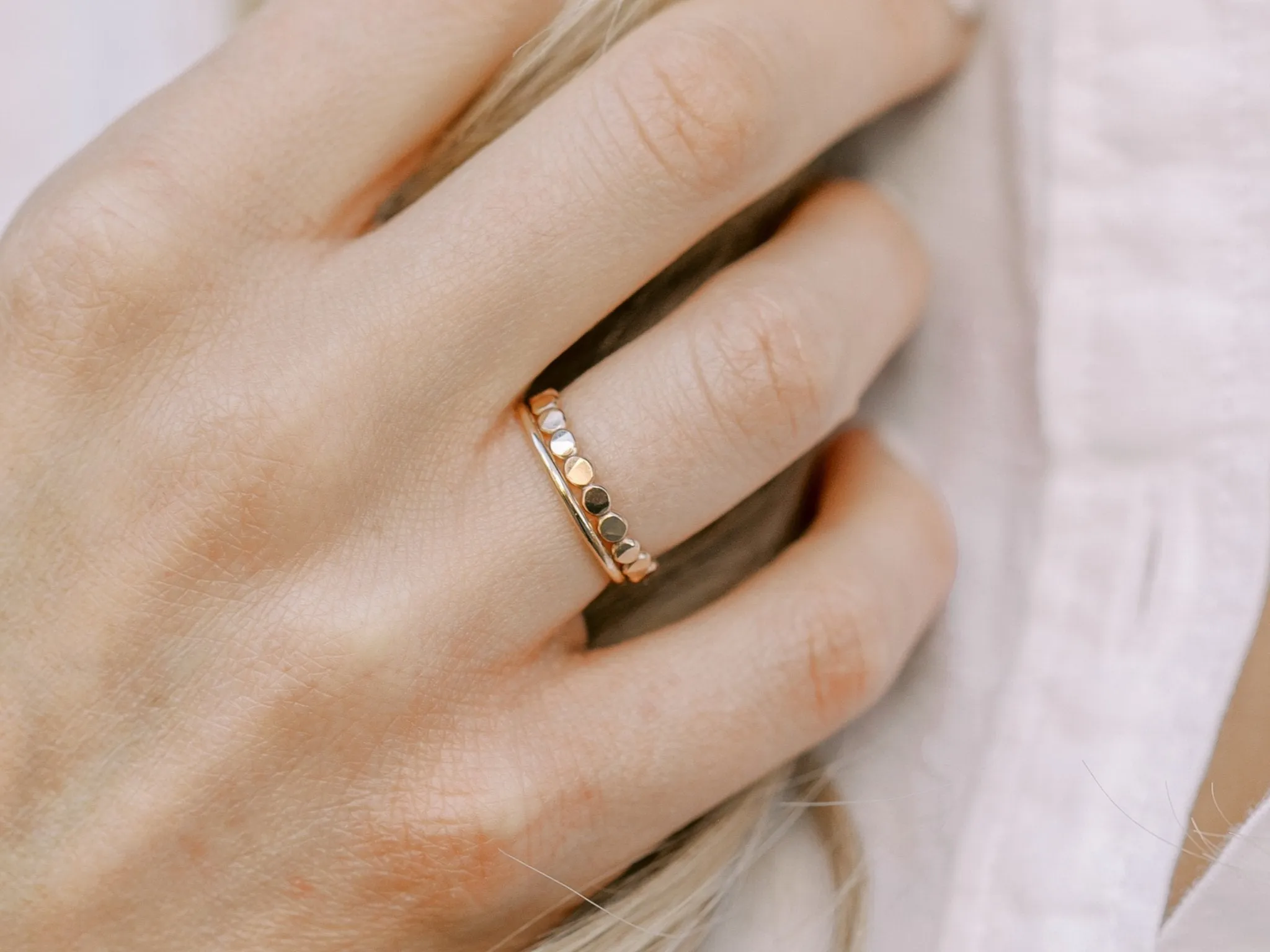 Ring Stack: Thick Hammered Beaded & Thin Smooth