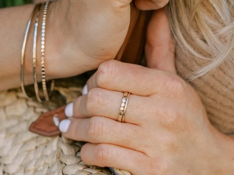 Ring Stack: Thick Hammered Beaded & Thin Smooth