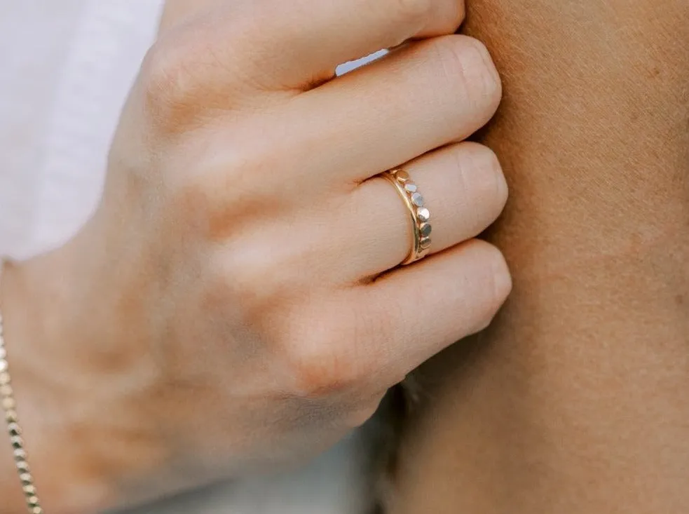Ring Stack: Thick Hammered Beaded & Thin Smooth