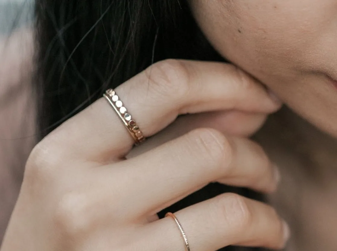Ring Stack: Thick Hammered Beaded & Thin Smooth