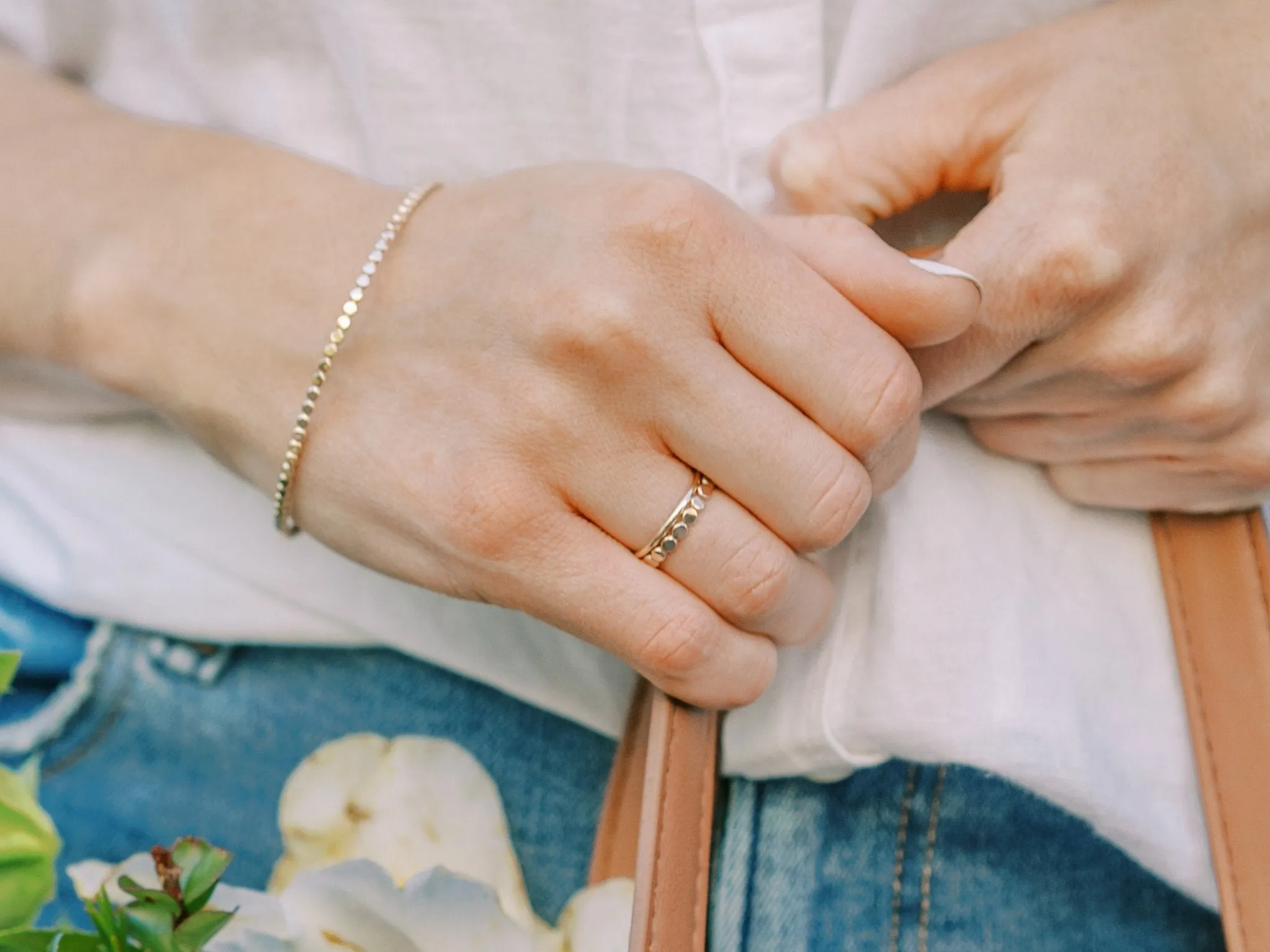 Ring Stack: Thick Hammered Beaded & Thin Smooth