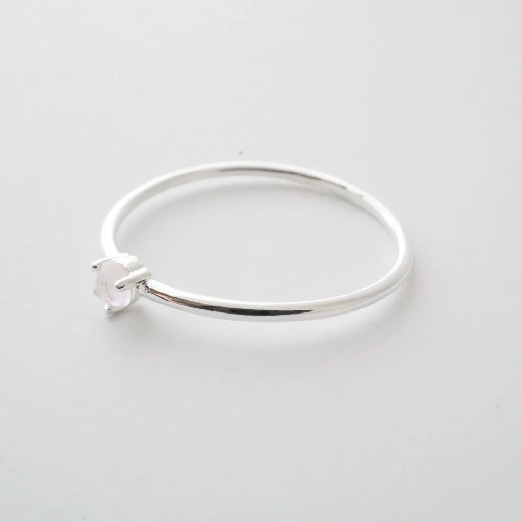 Rose Quartz Point Solitaire Ring