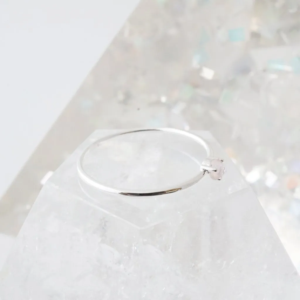 Rose Quartz Point Solitaire Ring