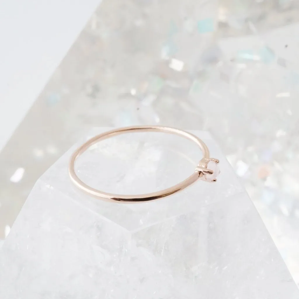 Rose Quartz Point Solitaire Ring