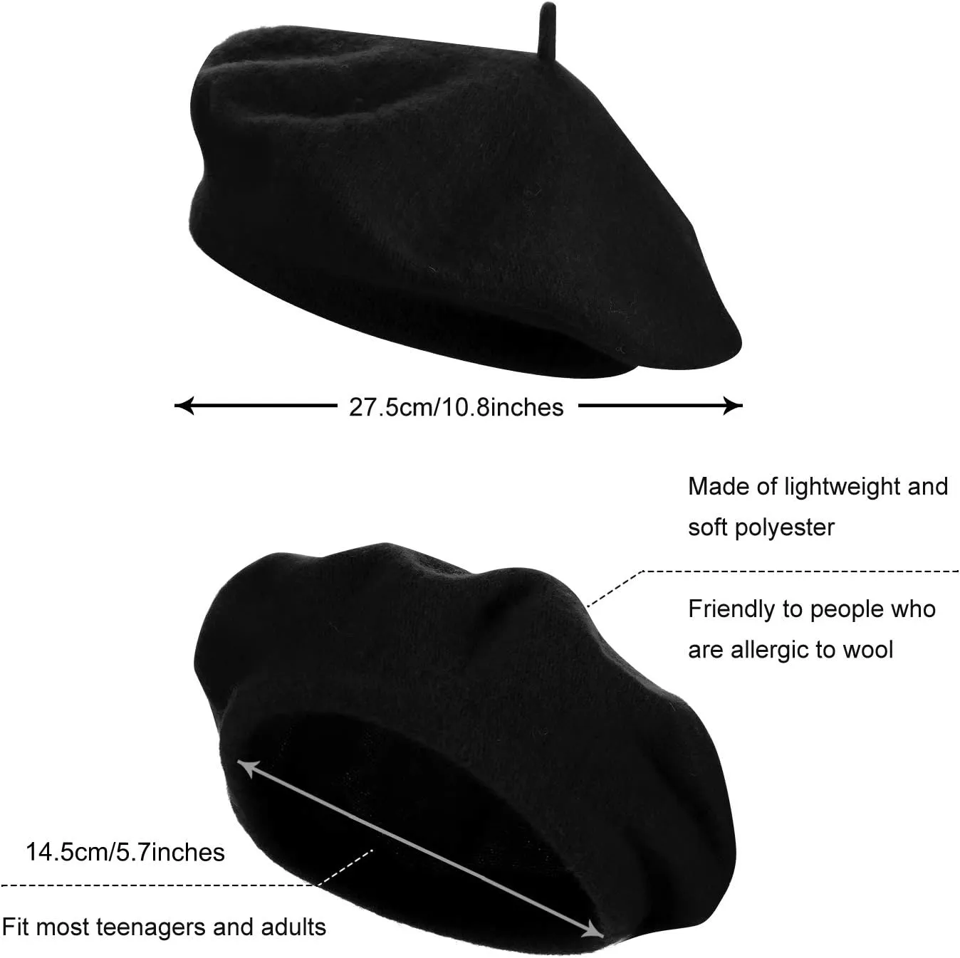 SATINIOR 10 Piece Artificial Wool Beret for Woman, Artist Hat, French Style Polyester Beret Hat Set