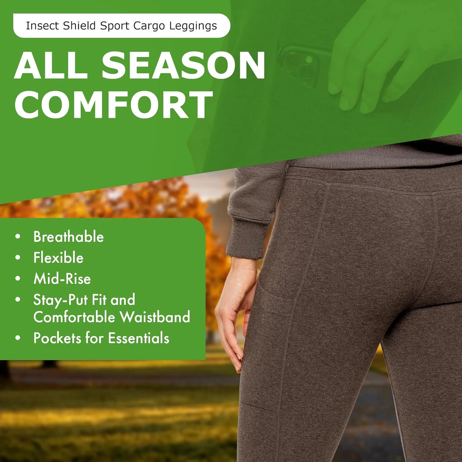 Shield Sport Cargo Legging - Cotton Spandex Leggings with Built-in Permethrin for Biting Insect Protection