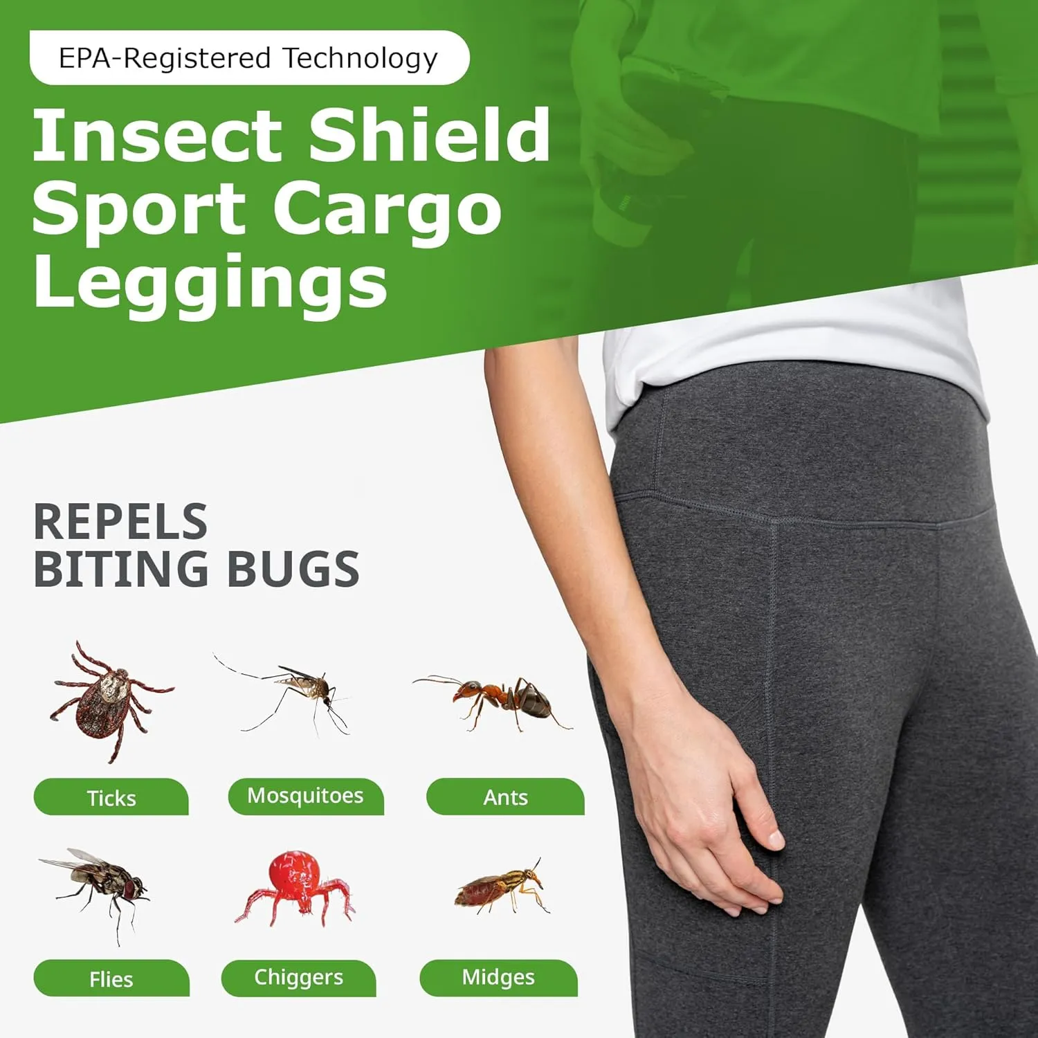 Shield Sport Cargo Legging - Cotton Spandex Leggings with Built-in Permethrin for Biting Insect Protection