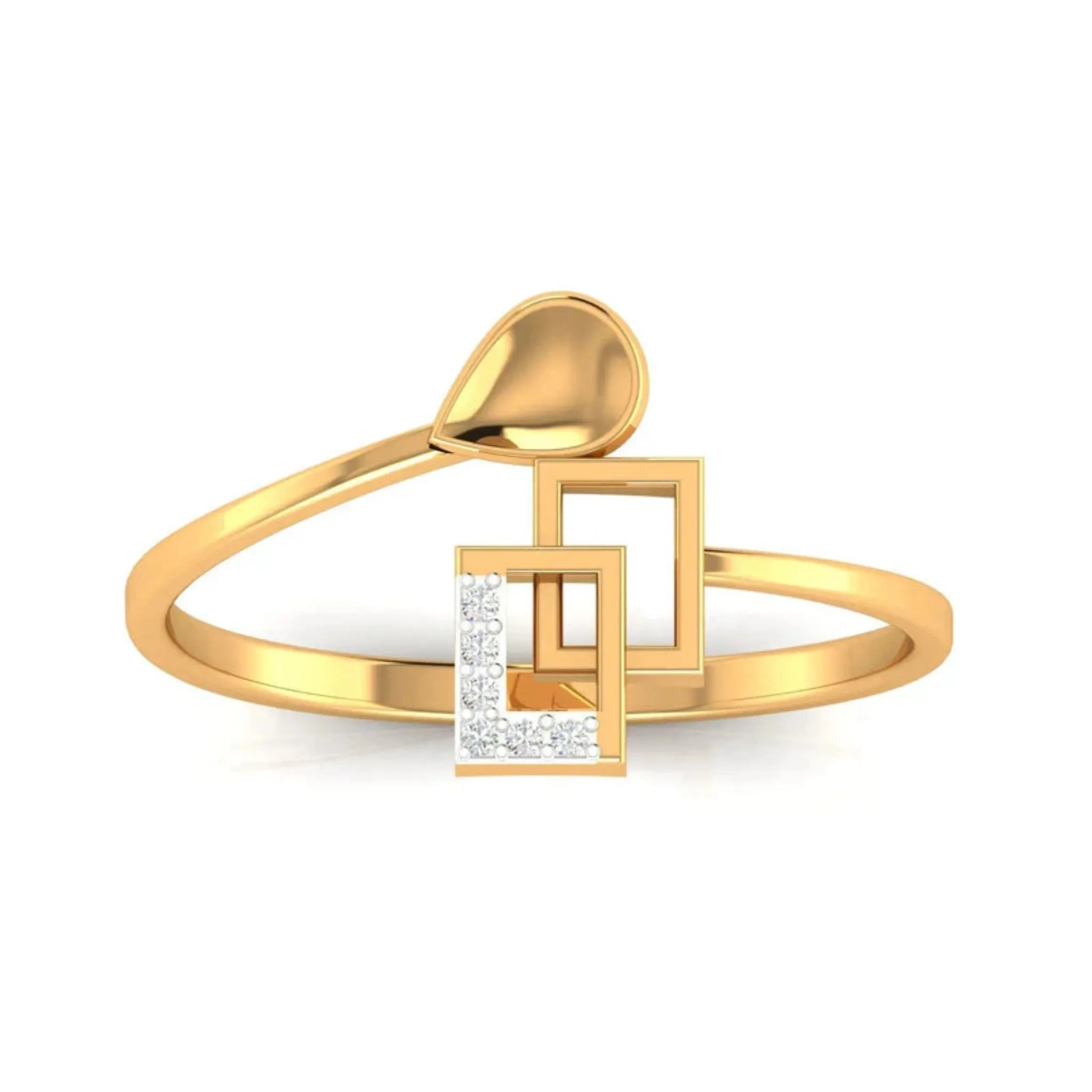 Silver Yellow Gold Adjustable Dual Interlock Square Artistic Minimalist Ring for Women
