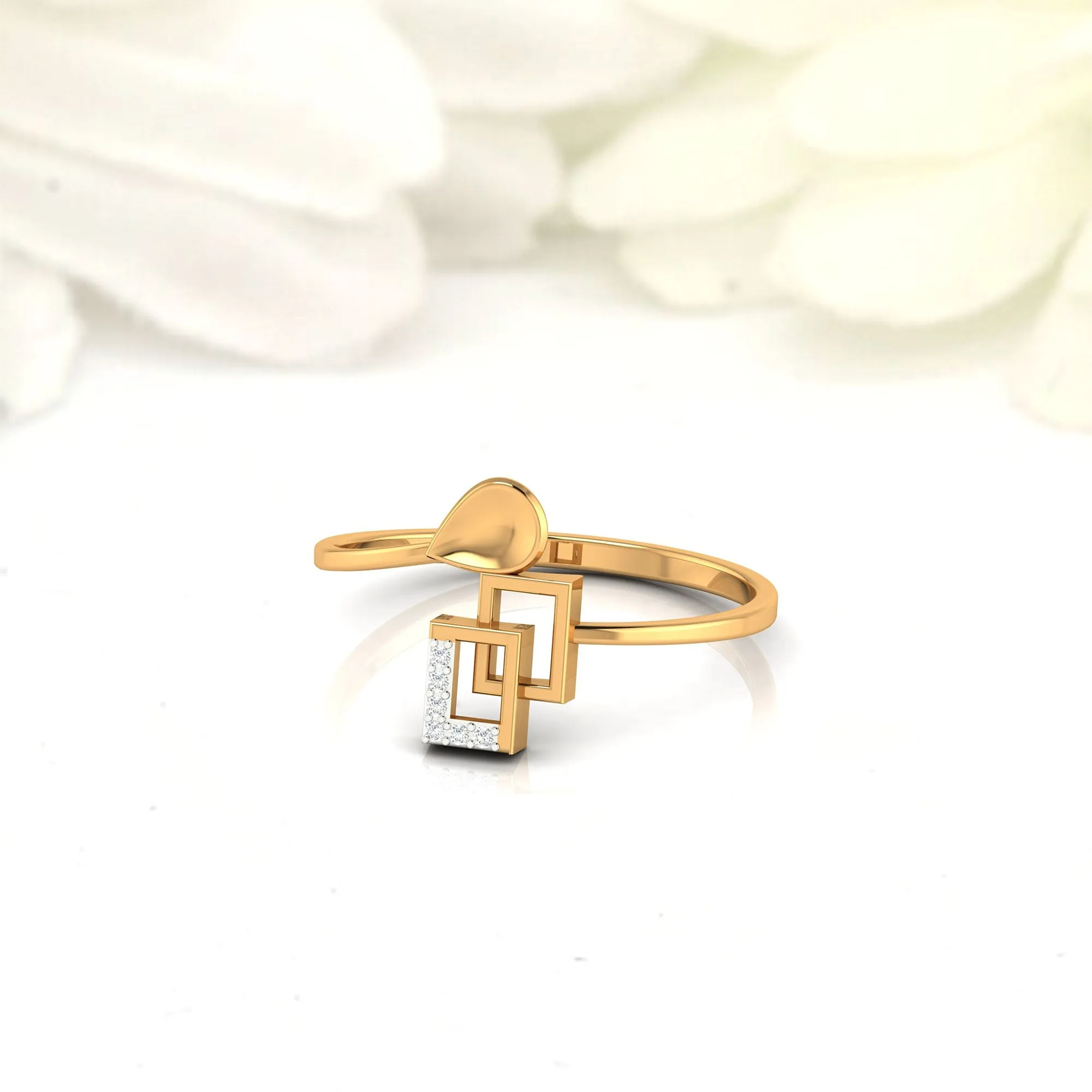 Silver Yellow Gold Adjustable Dual Interlock Square Artistic Minimalist Ring for Women