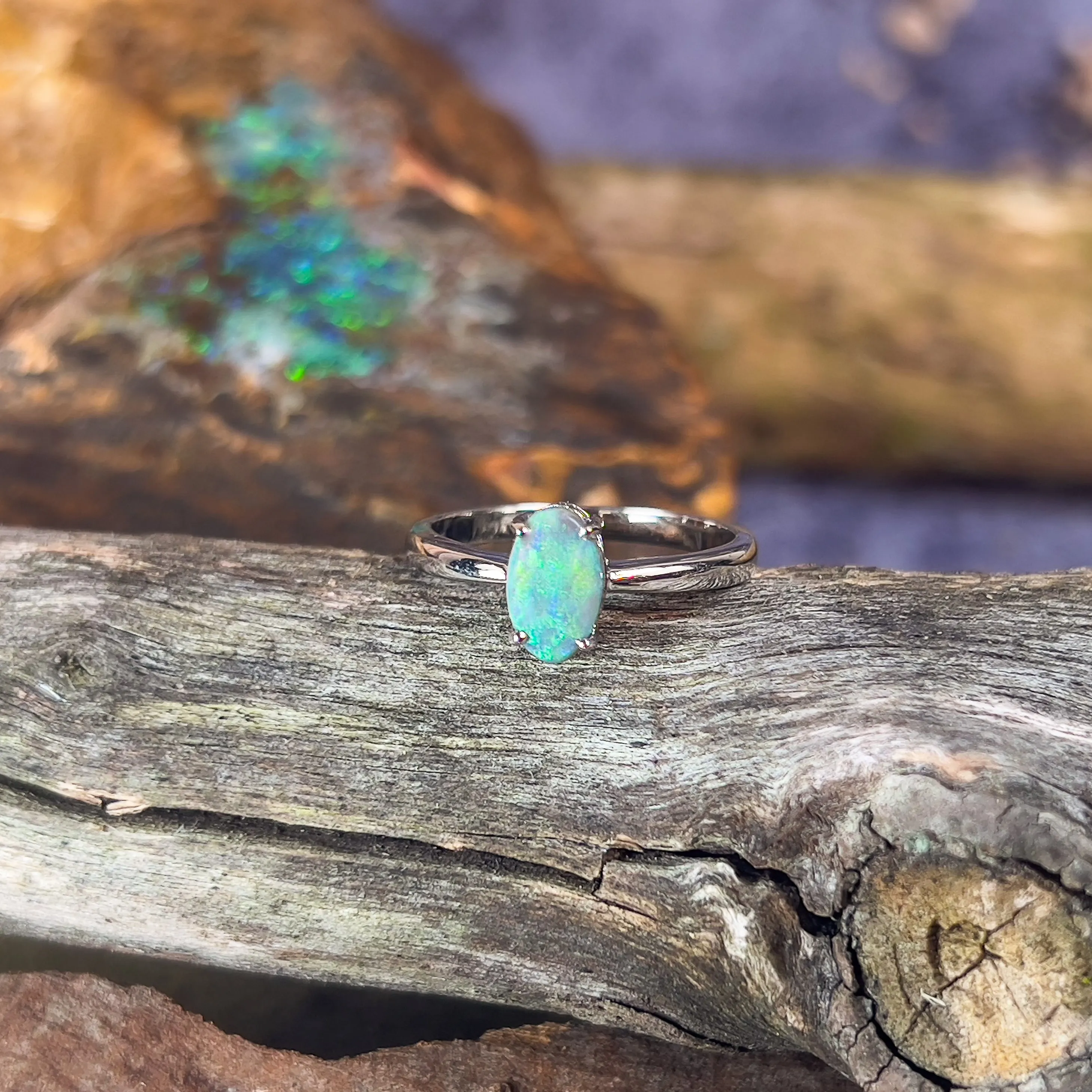 Sterling Silver Black Opal 8.4x5.2mm solitaire ring