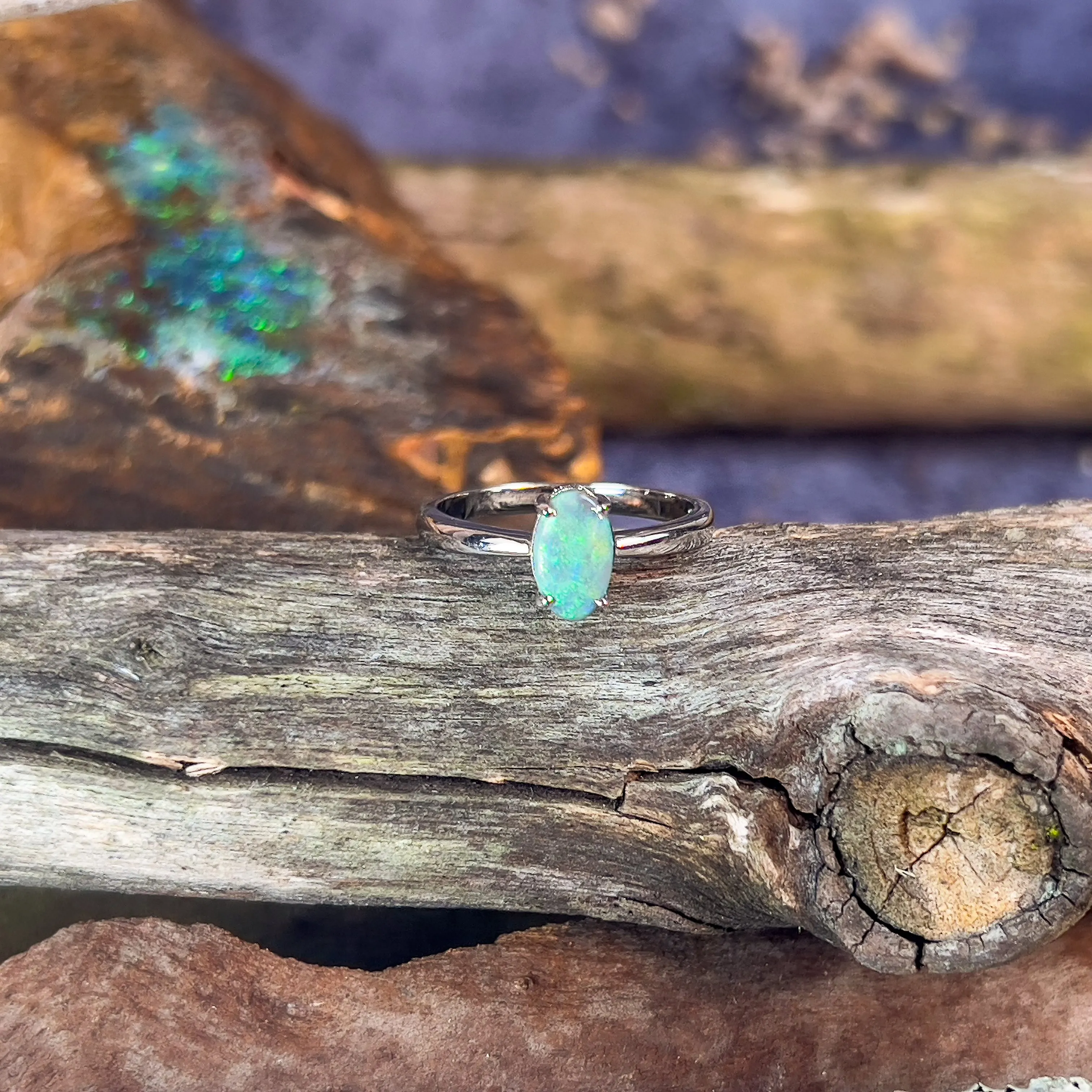 Sterling Silver Black Opal 8.4x5.2mm solitaire ring