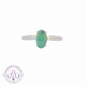 Sterling Silver Black Opal 8.4x5.2mm solitaire ring