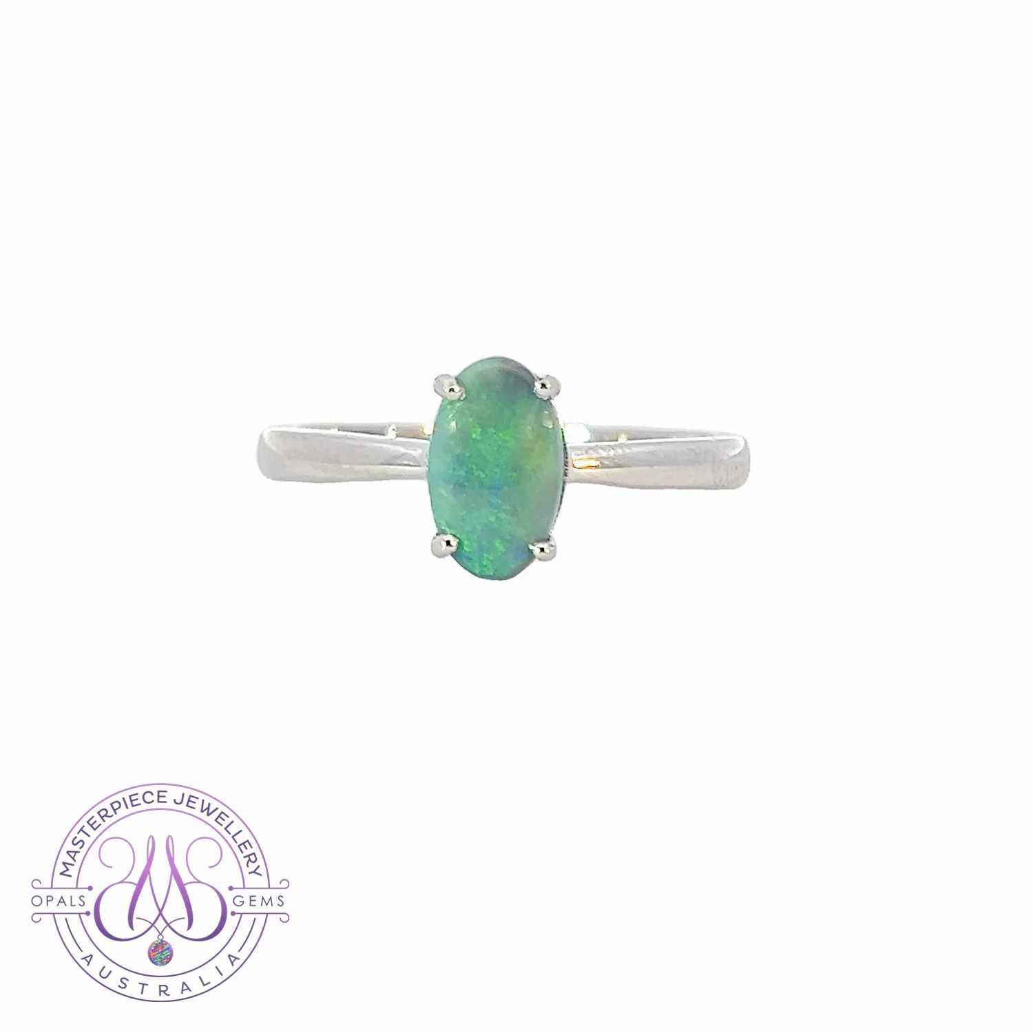 Sterling Silver Black Opal 8.4x5.2mm solitaire ring