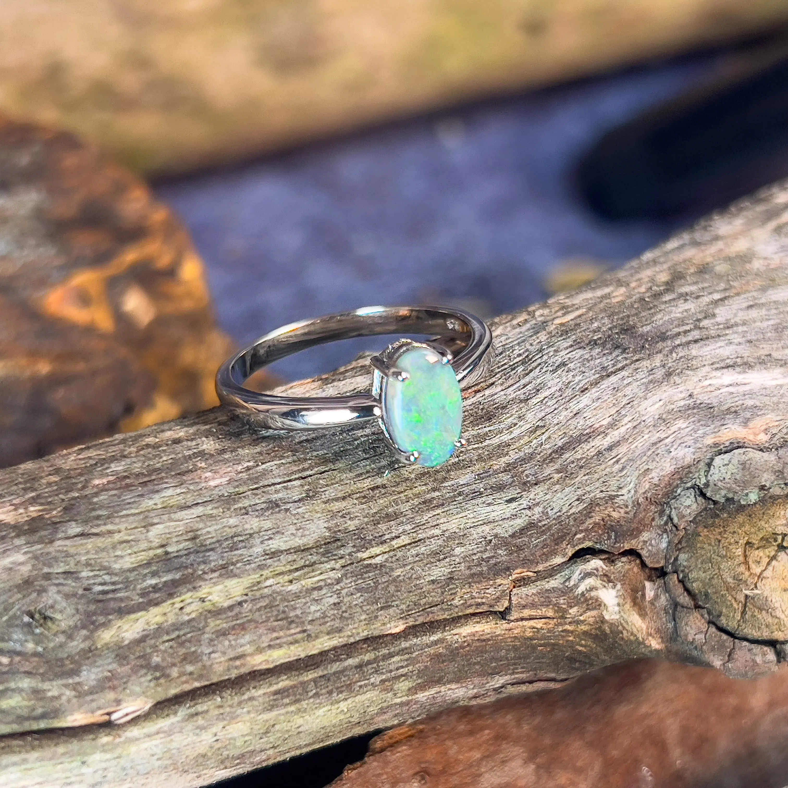 Sterling Silver Black Opal 8.4x5.2mm solitaire ring