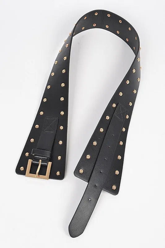 Studded Iconic Black-Gold Wide Corset Belt
