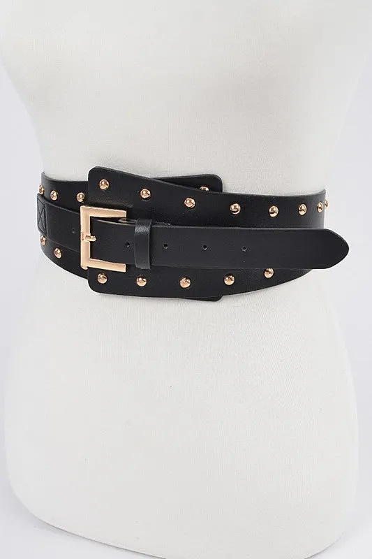 Studded Iconic Black-Gold Wide Corset Belt