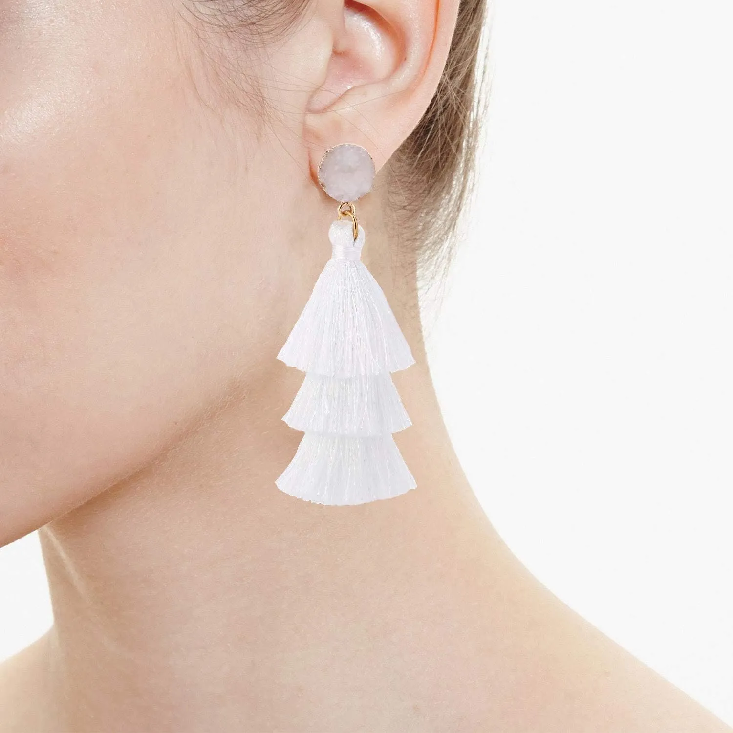Tassel Earrings Layered Tiered Linear Drop Fashion Trending Earrings