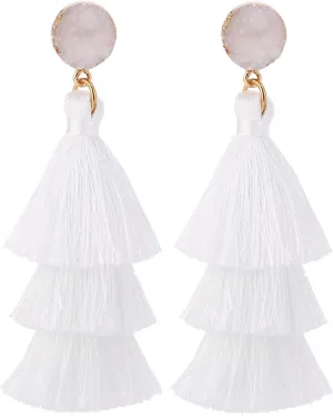 Tassel Earrings Layered Tiered Linear Drop Fashion Trending Earrings