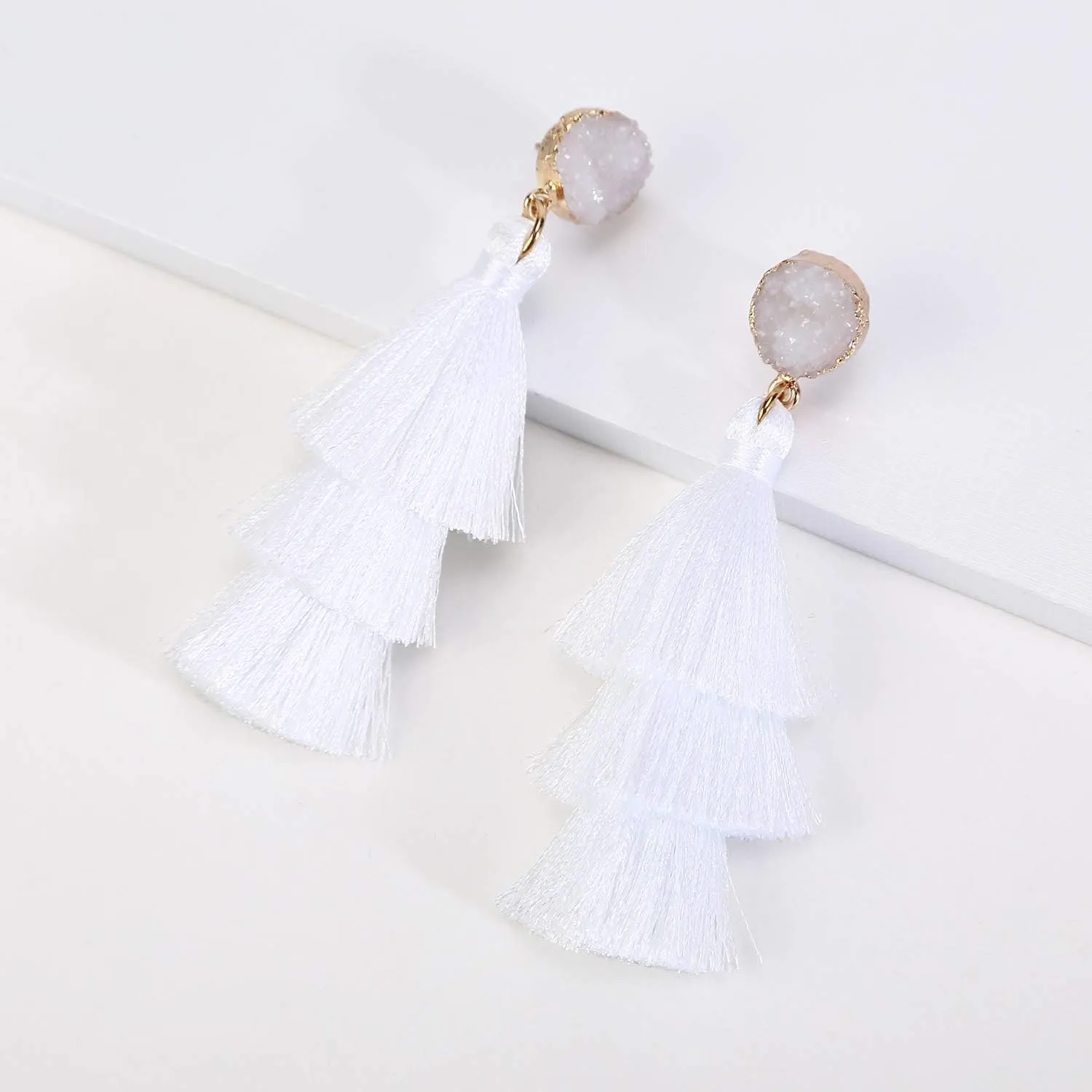 Tassel Earrings Layered Tiered Linear Drop Fashion Trending Earrings