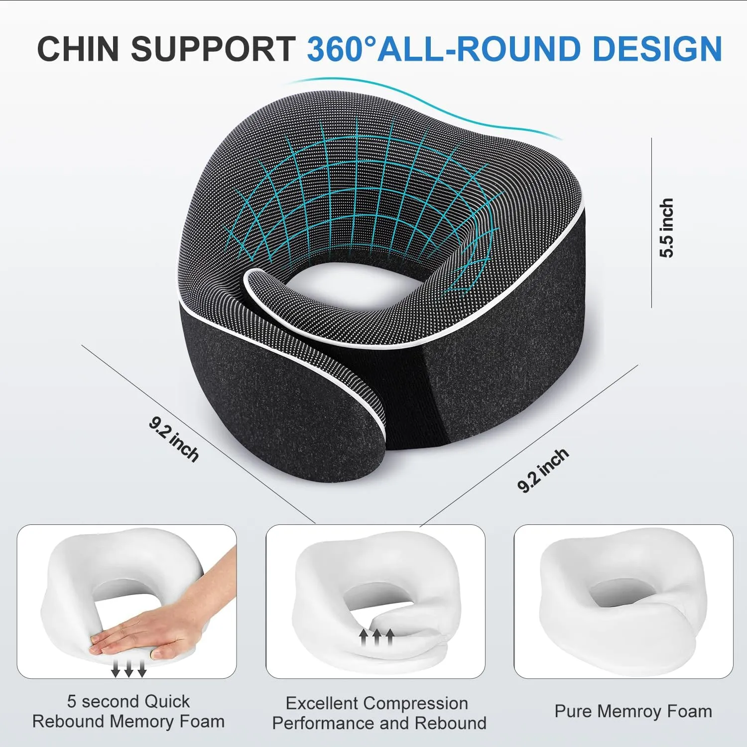 Travel Pillow, Best Memory Foam Neck Pillow Head Support Soft Pillow for Sleeping Rest, Airplane Car & Home Use (1Black)