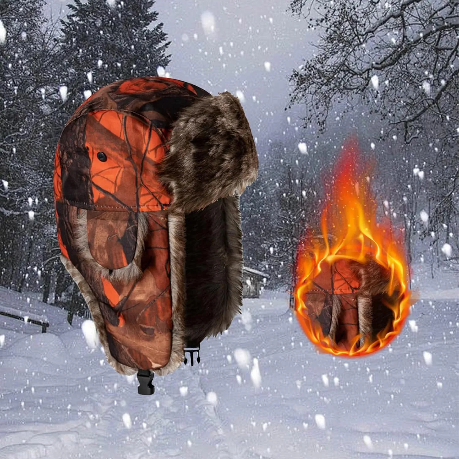 Ushanka Hat for Men Women Faux Fur Trapper Hat with Ear Flaps, Windproof Waterproof Russian Hats