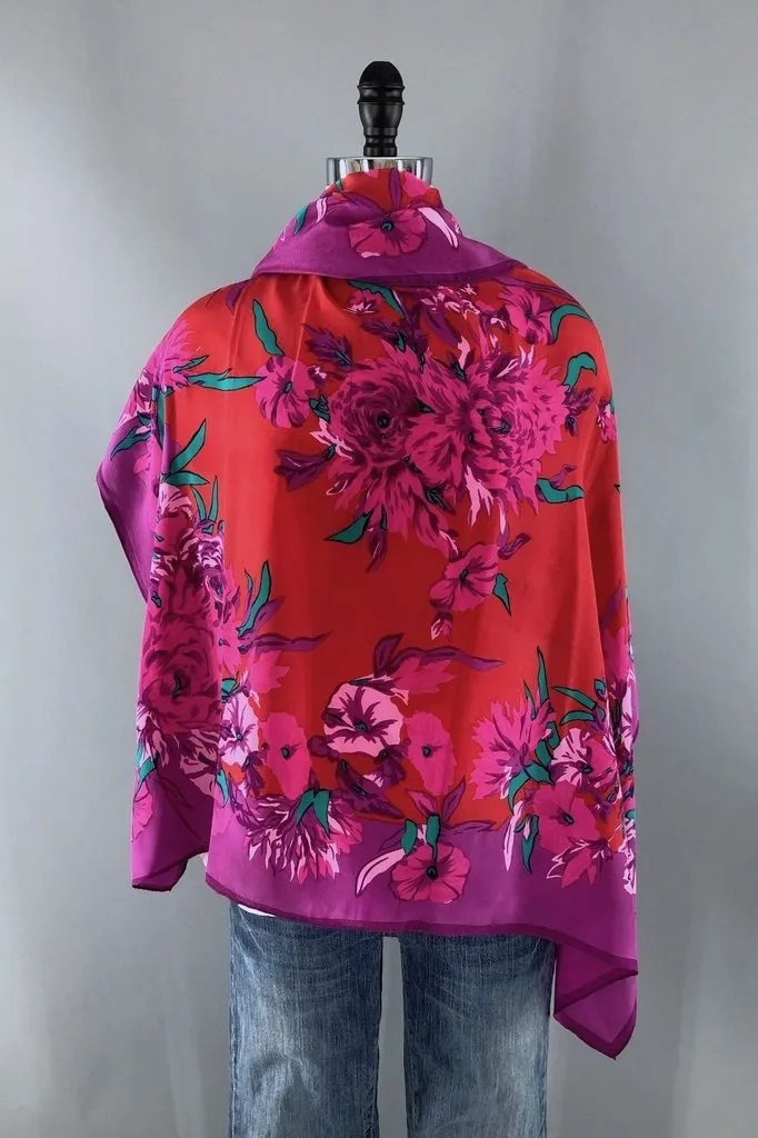 Vintage 1940s Peony Petunia Silk Scarf