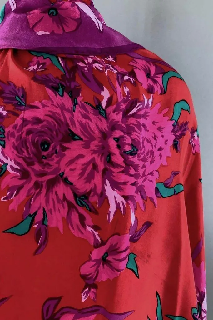 Vintage 1940s Peony Petunia Silk Scarf