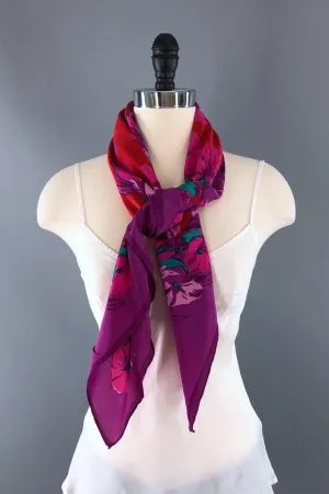 Vintage 1940s Peony Petunia Silk Scarf