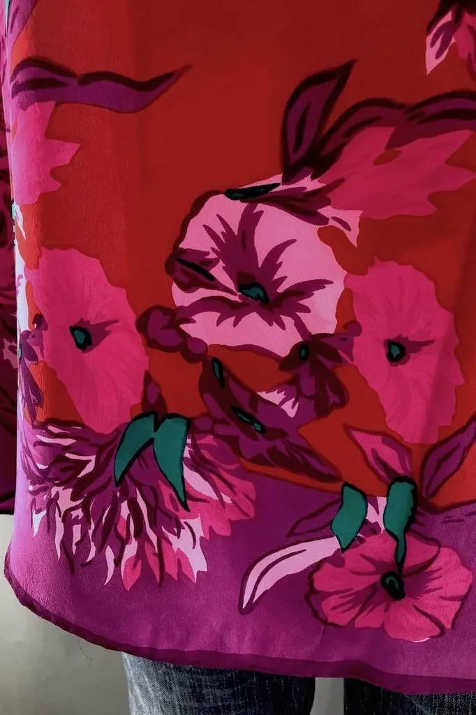Vintage 1940s Peony Petunia Silk Scarf
