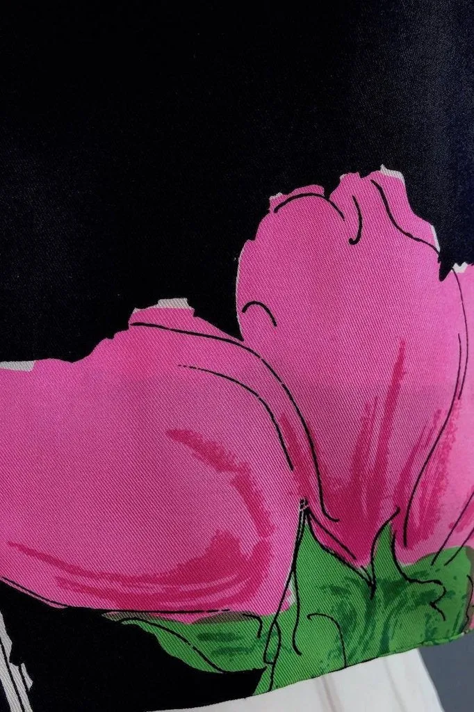 Vintage Black and Pink Floral Print Scarf