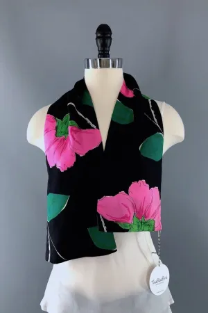 Vintage Black and Pink Floral Print Scarf