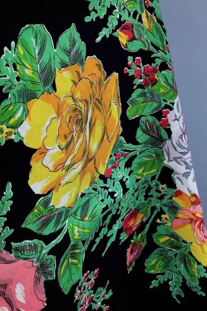 Vintage Black Roses Floral Print Silk Scarf