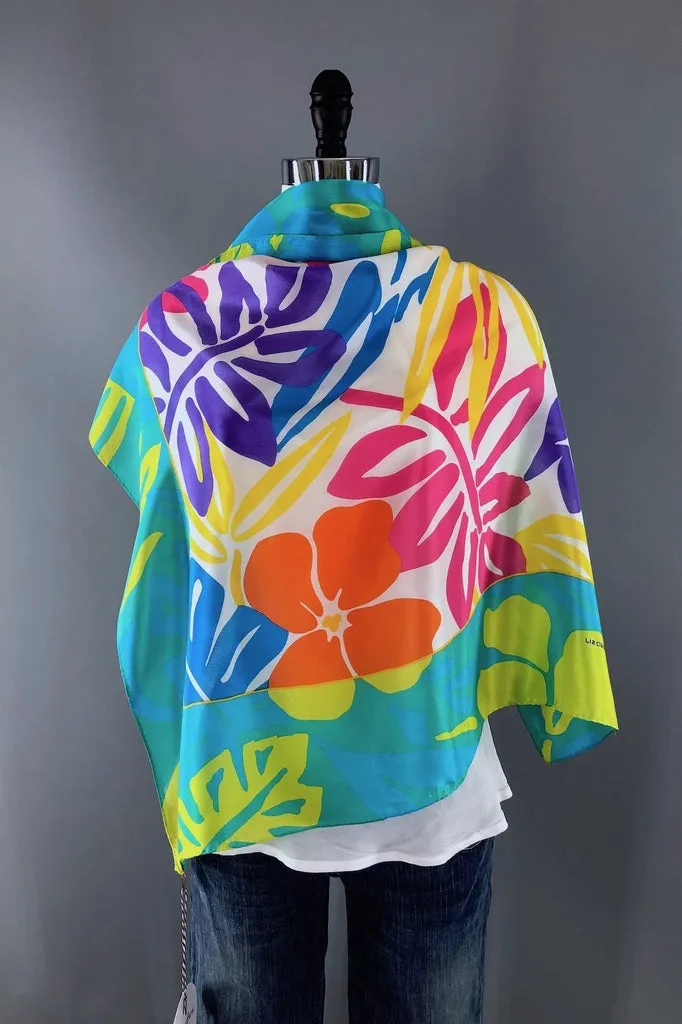 Vintage Liz Claiborne Tropical Floral Silk Scarf