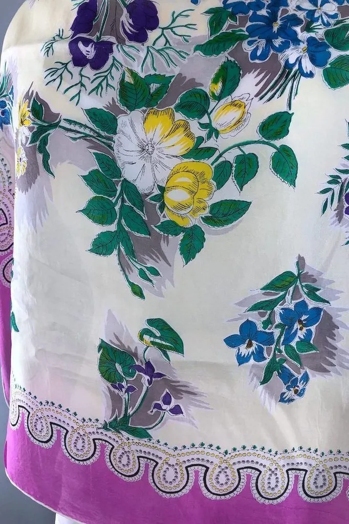 Vintage Orchid Pink Floral Silk Scarf