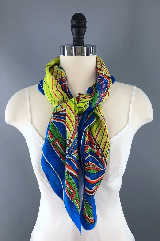 Vintage Silk Scarf Tribal Print
