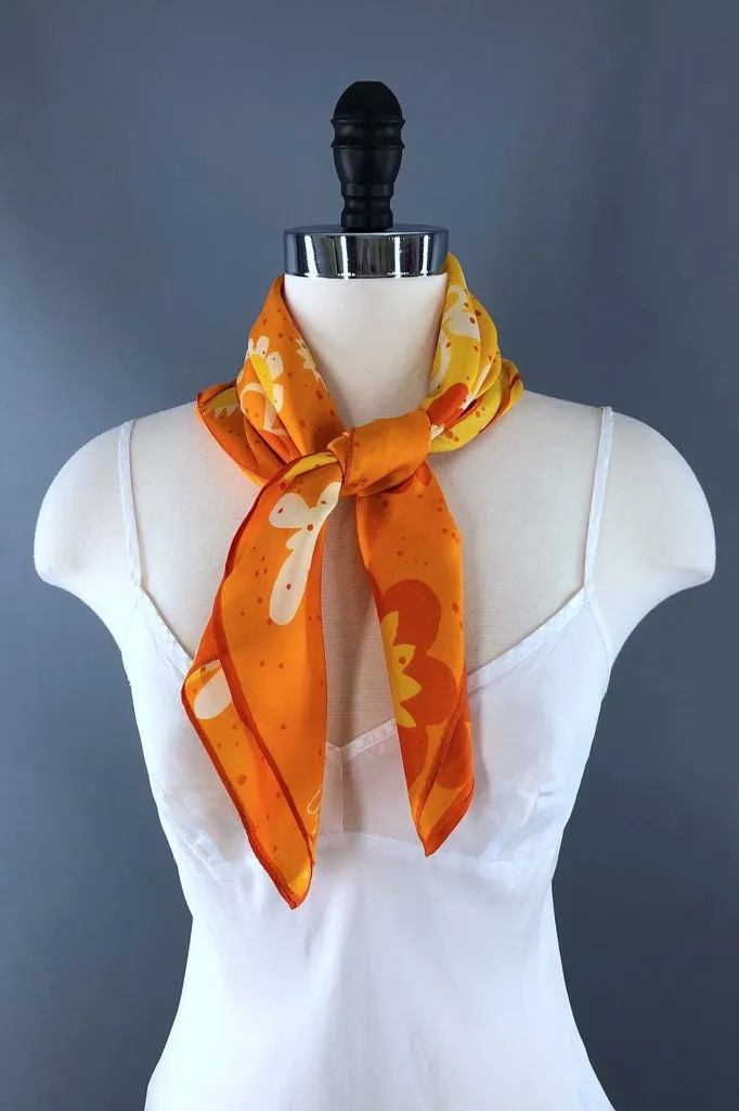 Vintage Vera Neumann Orange Mod Floral Scarf