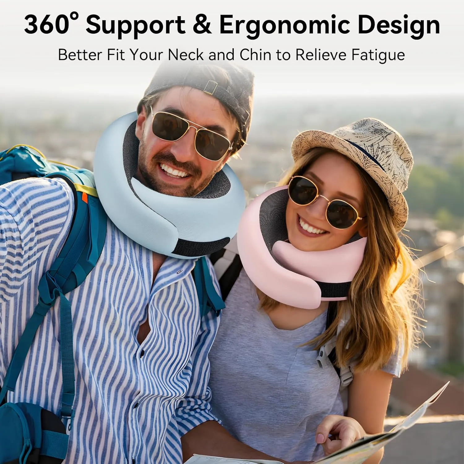 WANDER PLUS Travel Pillow, 100% Pure Memory Foam Travel Neck Pillow Airplane Neck Support Ergonomic Design Best for Sleeping Plane Car Train Office Flight for Adults Black