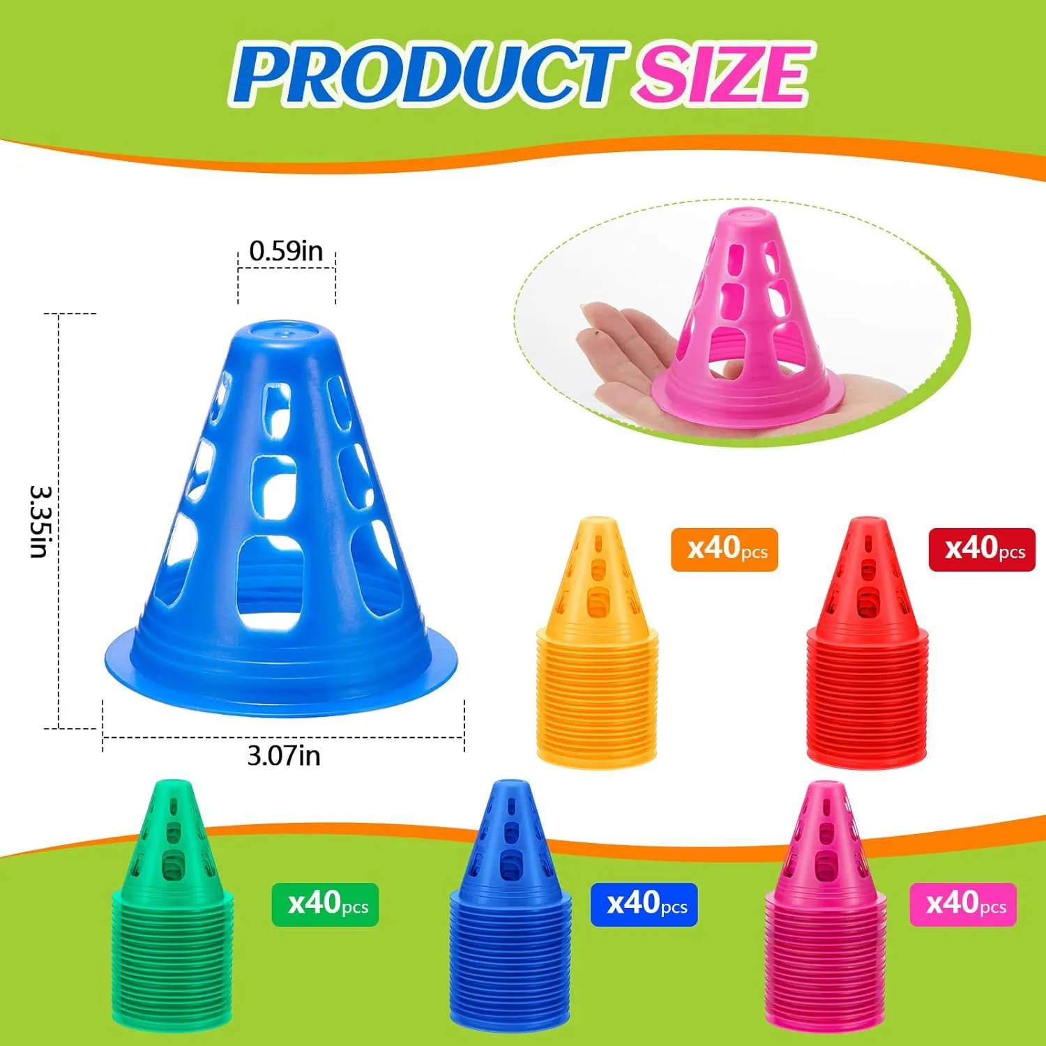 Wettarn 200 Pack 3.35'' Mini Cones for Classroom Agility Mini Sports Cones Training Soccer Tools for Kids Outdoor Indoor Roller Skating Obstacle Course Basketball Practice