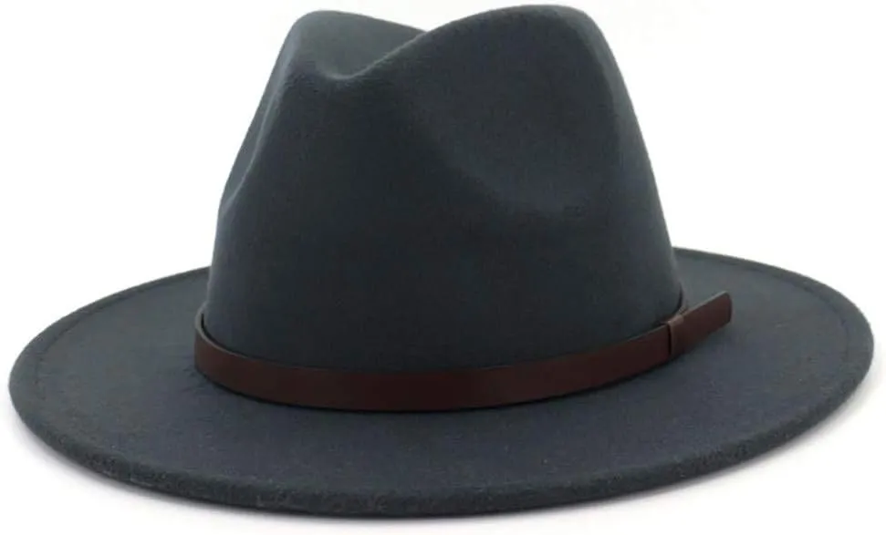 Wide Brim Fedora Hats for Women Men Classic Panama Hat Men's Two Tone Dress Cap Jazz Hat with Belt Buckle