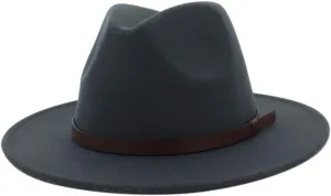 Wide Brim Fedora Hats for Women Men Classic Panama Hat Men's Two Tone Dress Cap Jazz Hat with Belt Buckle